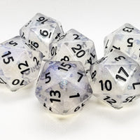 The Time Walker | Clear Glitter 34mm d20 CHONK RPG Dice Set w/Black