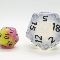 The Time Walker | Clear Glitter 34mm d20 CHONK RPG Dice Set w/Black
