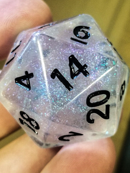 The Time Walker | Clear Glitter 34mm d20 CHONK RPG Dice Set w/Black