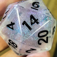 The Time Walker | Clear Glitter 34mm d20 CHONK RPG Dice Set w/Black