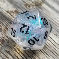 The Time Walker | Clear Glitter 34mm d20 CHONK RPG Dice Set w/Black