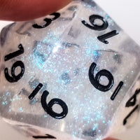 The Time Walker | Clear Glitter 34mm d20 CHONK RPG Dice Set w/Black
