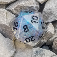 The Time Walker | Clear Glitter 34mm d20 CHONK RPG Dice Set w/Black