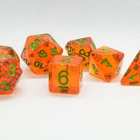 Time Walker | Orange w/Green Glitter 7-Dice Set RPG Dice Set