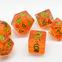 Time Walker | Orange w/Green Glitter 7-Dice Set RPG Dice Set