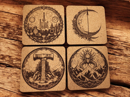 Set of 4 Fantasy-Themed Cork Coasters