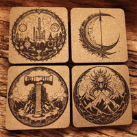 Set of 4 fantasy themed cork coasters