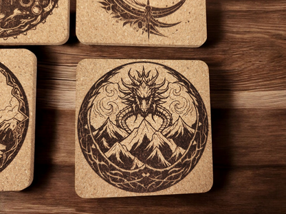 Set of 4 Fantasy-Themed Cork Coasters