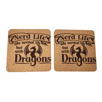 Nerd Life Cork Coasters — Set of 2 Laser-Engraved TTRPG Coasters