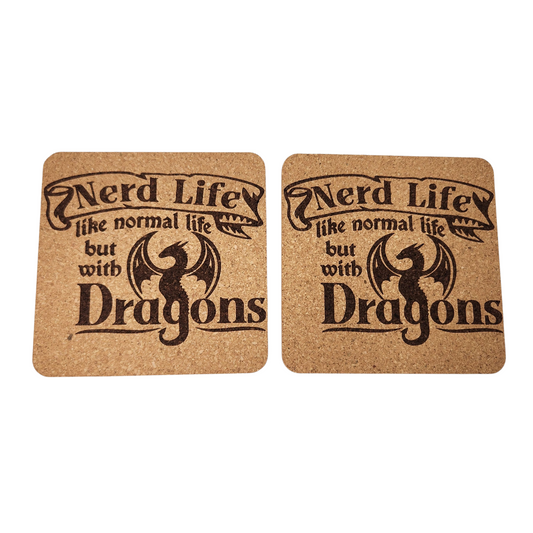 Nerd Life Cork Coasters — Set of 2 Laser-Engraved TTRPG Coasters