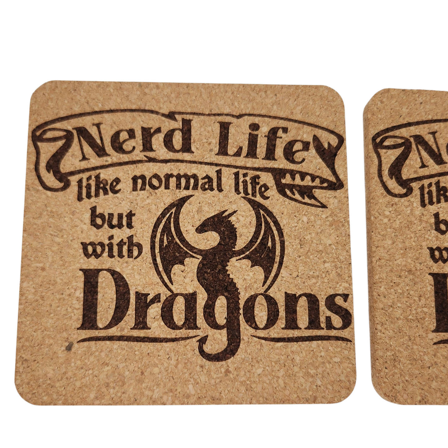 Nerd Life Cork Coasters — Set of 2 Laser-Engraved TTRPG Coasters