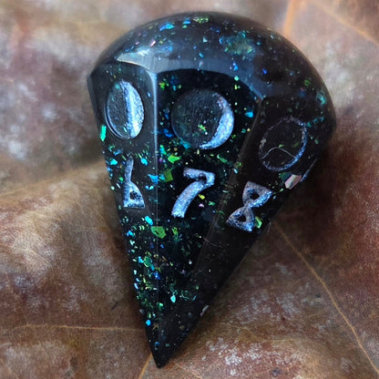 'It's Just a Phase' Moon Phase D8 Alternative Shaped Orb TTRPG Handmade Resin Polyhedral Gaming Dice