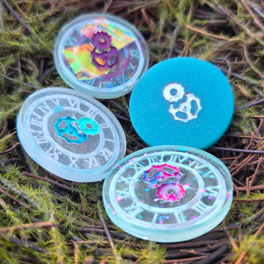 'Biding Time' Individual Clock Gears Steampunk Handmade Resin D2 Gaming TTRPG Chance Flip