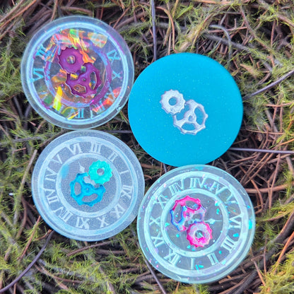 'Biding Time' Individual Clock Gears Steampunk Handmade Resin D2 Gaming TTRPG Chance Flip