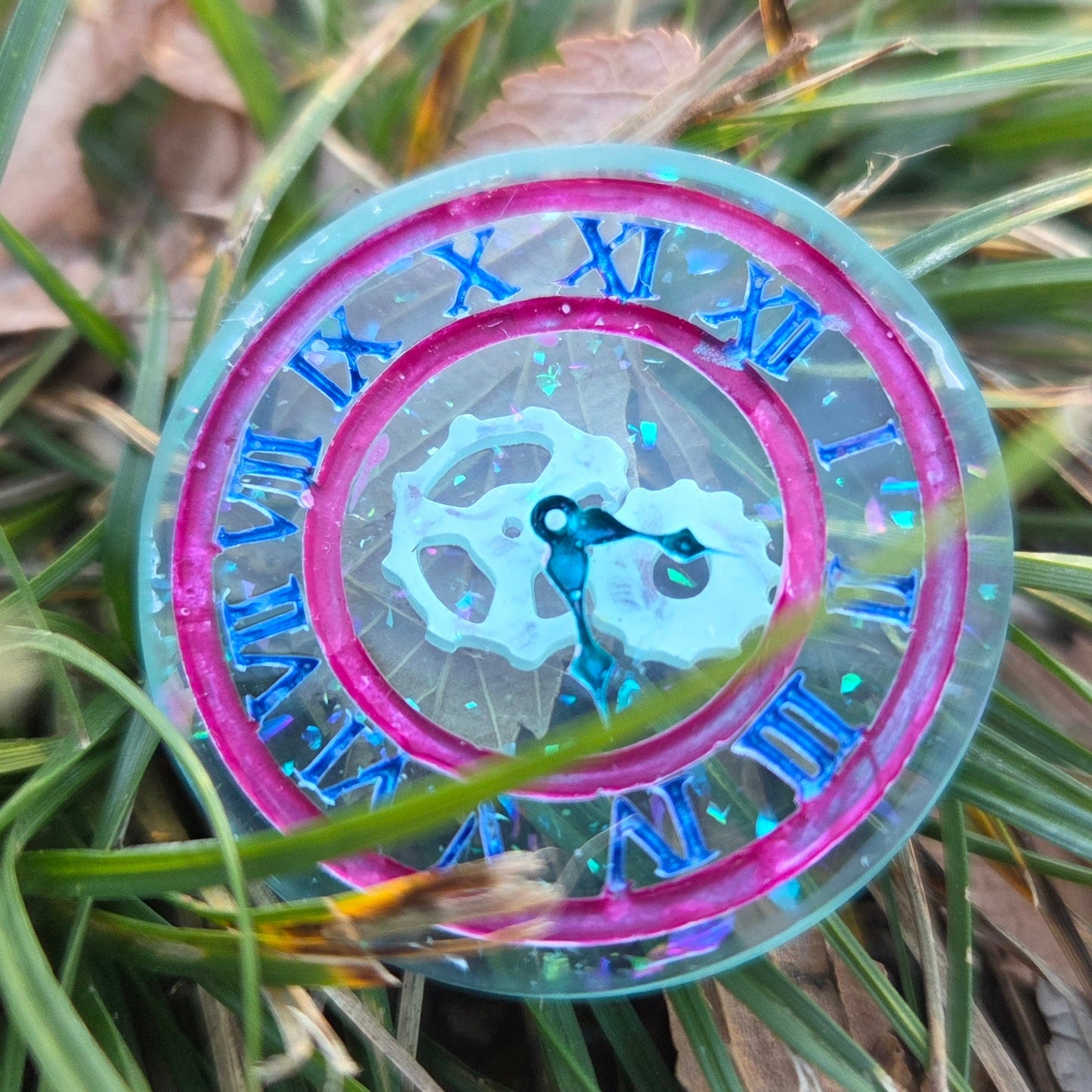 'Biding Time' Individual Clock Gears Steampunk Handmade Resin D2 Gaming TTRPG Chance Flip