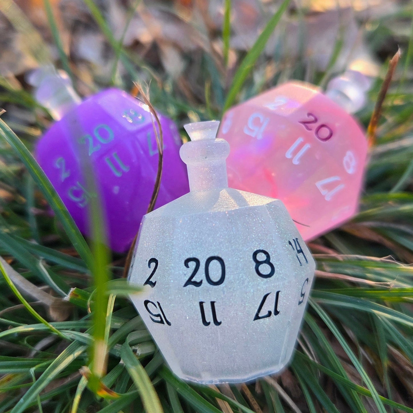 Individual Potion Bottle Alternative Shaped Functional TTRPG Handmade Resin D20 Gaming Dice