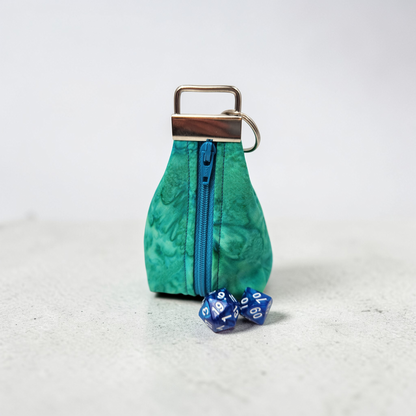 Keychain dice pouch, blue and green