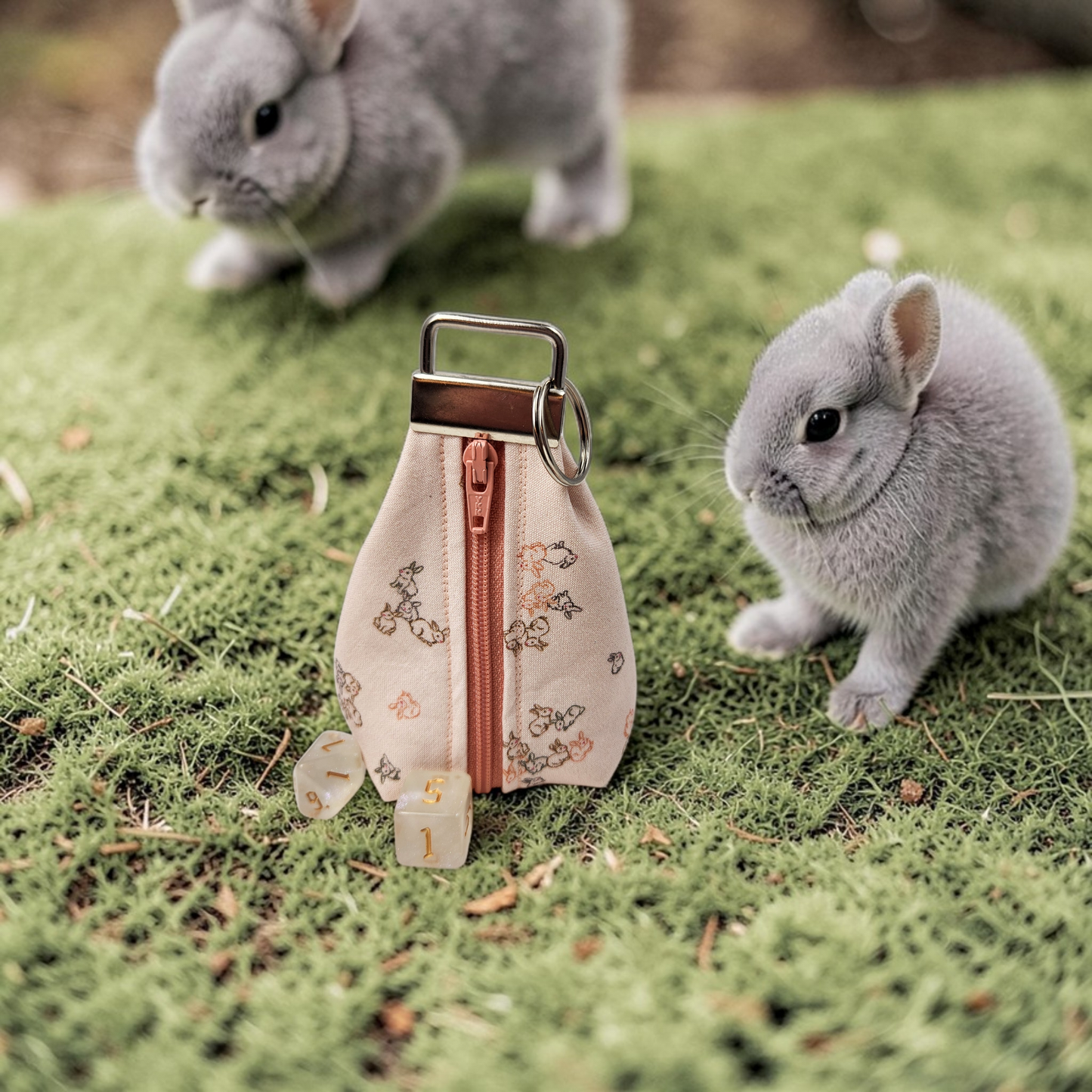 Keychain dice pouch, bunny themed