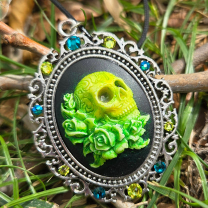 Individual Large Painted Glow in the Dark OOAK Cameo Pendant Necklaces with Swarovski Crystals