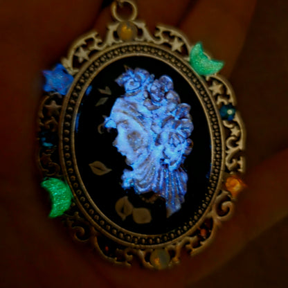 Individual Large Painted Glow in the Dark OOAK Cameo Pendant Necklaces with Swarovski Crystals