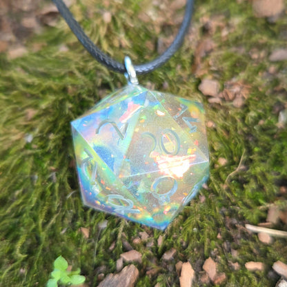 Individual Glow in the Dark Colorshifting Handmade Resin Half D20 TTRPG Polyhedral Gaming Dice Pendant Necklaces