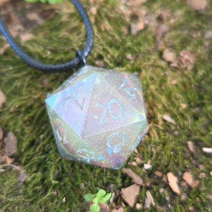 Individual Glow in the Dark Colorshifting Handmade Resin Half D20 TTRPG Polyhedral Gaming Dice Pendant Necklaces