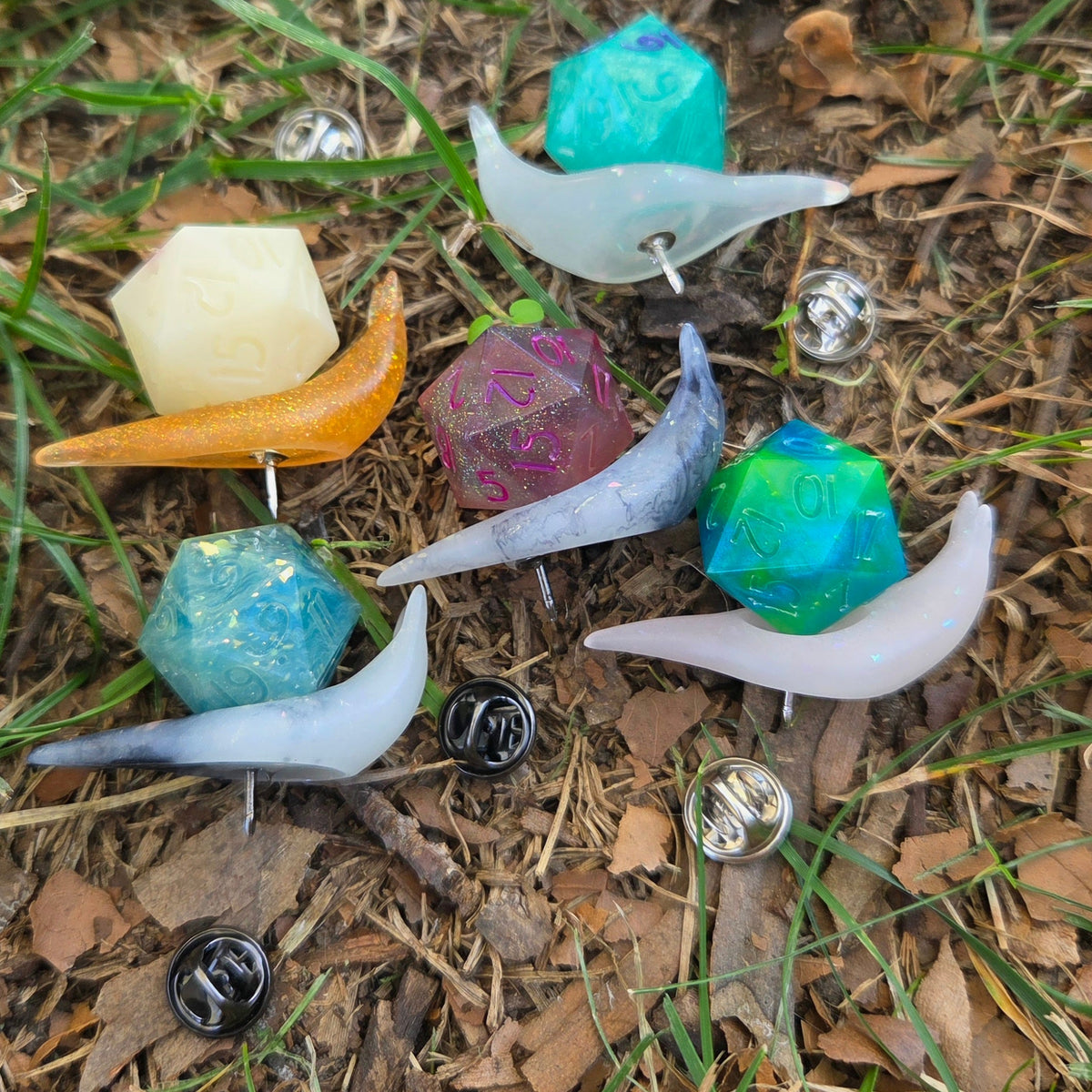 Dice Snail Pins – One-of-a-Kind Handmade Glow-in-the-Dark Resin Accessories