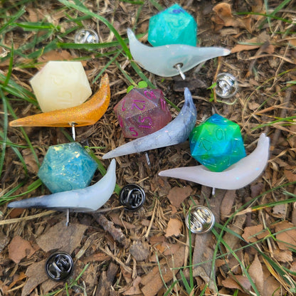 Dice Snail Pins – One-of-a-Kind Handmade Glow-in-the-Dark Resin Accessories
