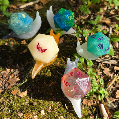 Dice Snail Pins – One-of-a-Kind Handmade Glow-in-the-Dark Resin Accessories