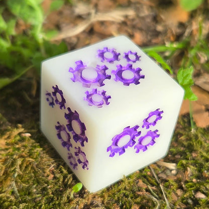Grinding Gears - Handmade Steampunk Resin D6, Swirl & Frosted White Styles