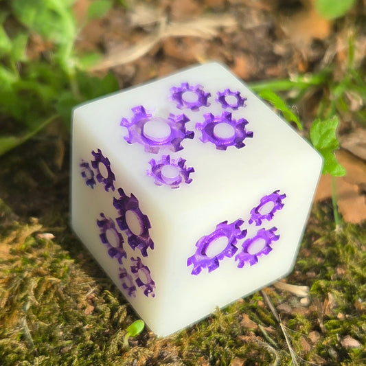 Grinding Gears - Handmade Steampunk Resin D6, Swirl & Frosted White Styles