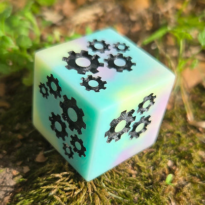 Grinding Gears - Handmade Steampunk Resin D6, Swirl & Frosted White Styles