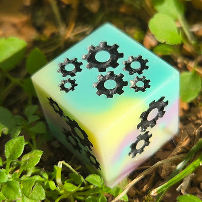 Grinding Gears - Handmade Steampunk Resin D6, Swirl & Frosted White Styles