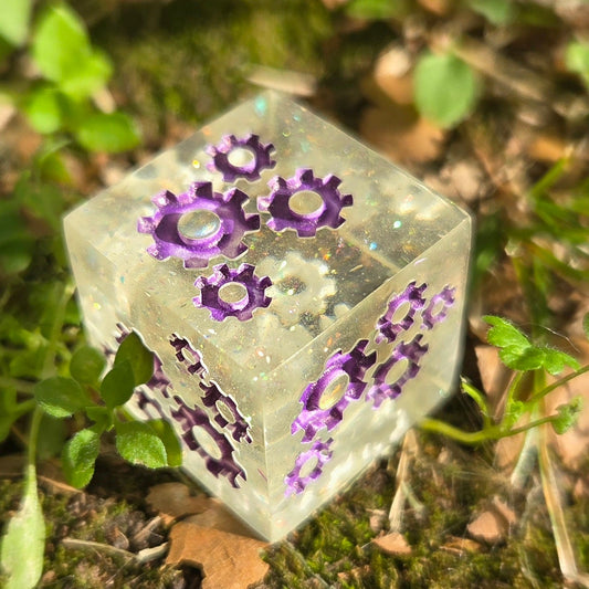 Grinding Gears - Handmade Steampunk Resin D6, Opal Flake & Colorshift Styles