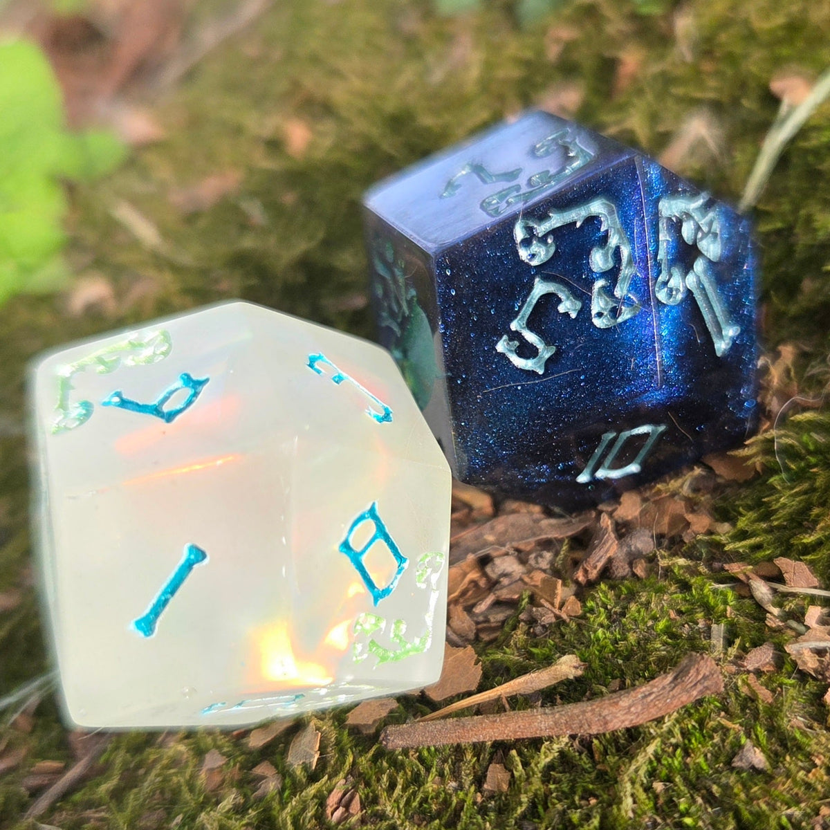 Ribbity Bobbity BOO! - Handmade Frog Witch D12 Dice Pair, Colorshift & UV Glow