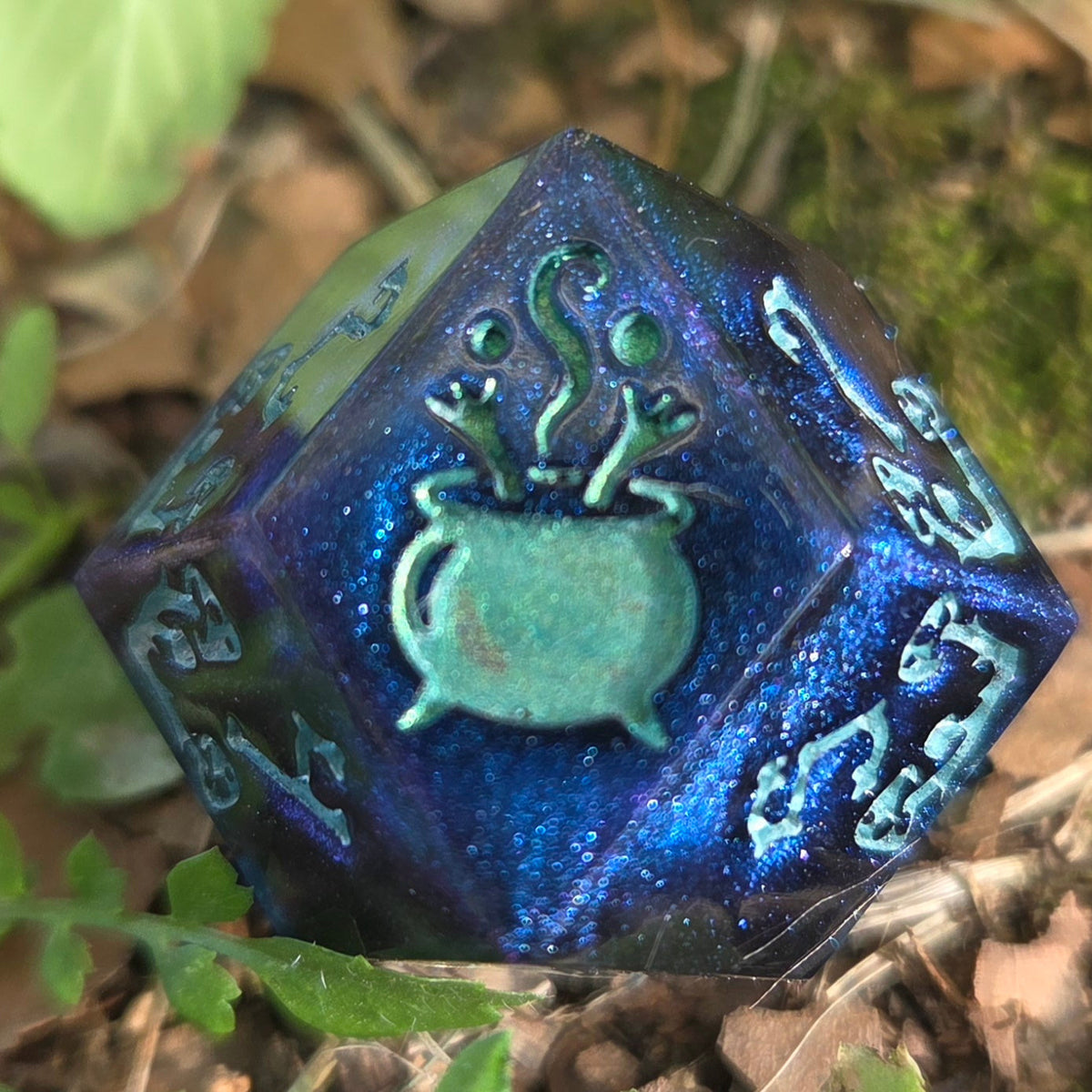 Ribbity Bobbity BOO! - Handmade Frog Witch D12 Dice Pair, Colorshift & UV Glow