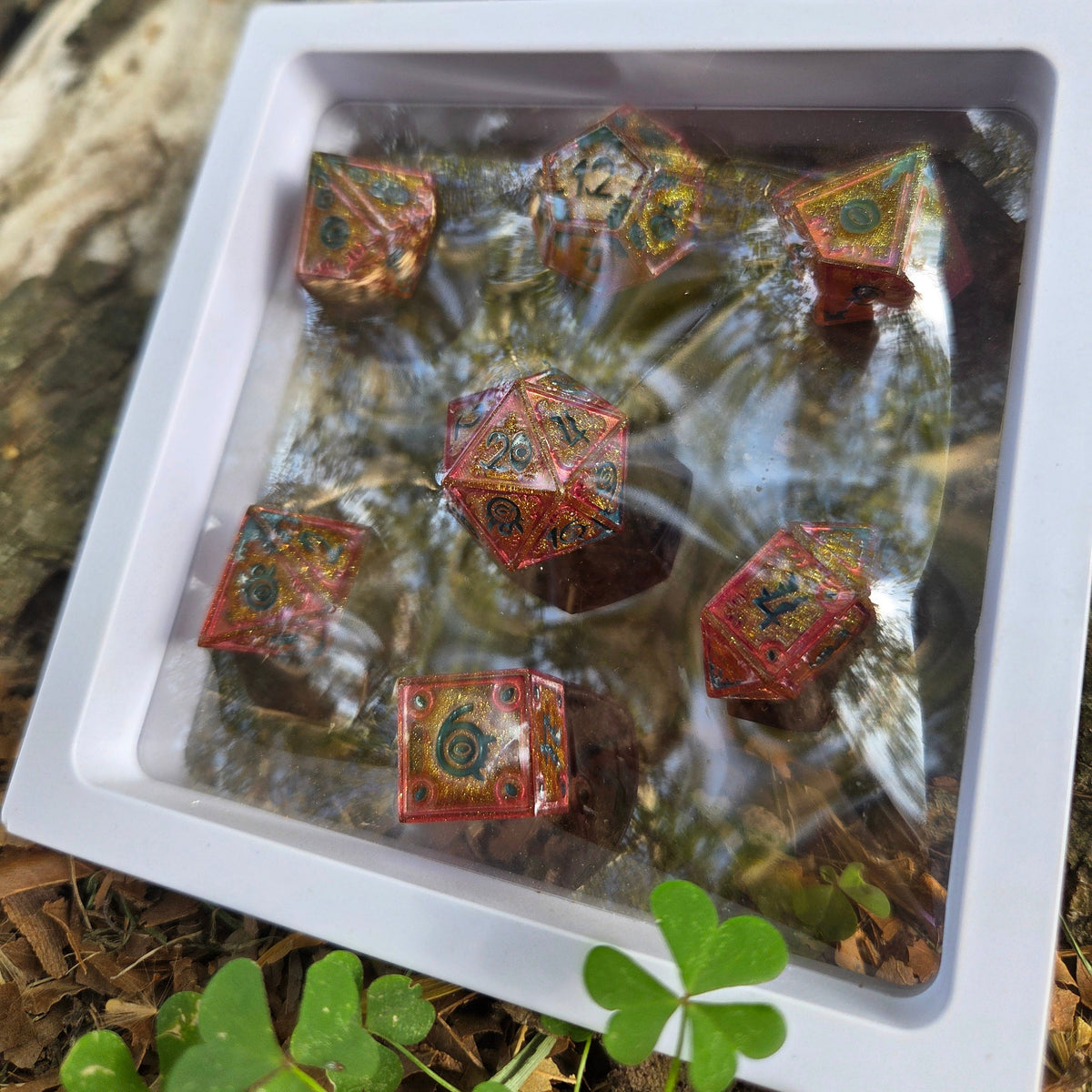 Pharoah's Curse - Handmade Colorshifting Mimic Resin Dice Set, 7 Pieces