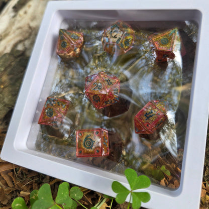 Pharoah's Curse - Handmade Colorshifting Mimic Resin Dice Set, 7 Pieces