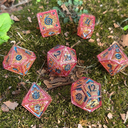 Pharoah's Curse - Handmade Colorshifting Mimic Resin Dice Set, 7 Pieces
