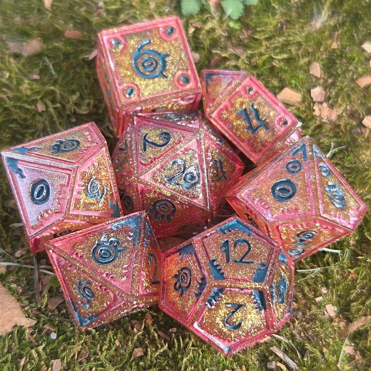 Pharoah's Curse - Handmade Colorshifting Mimic Resin Dice Set, 7 Pieces