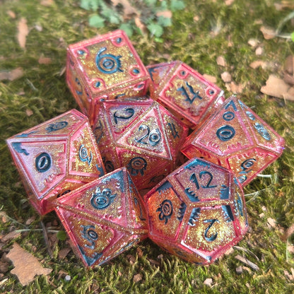 Pharoah's Curse - Handmade Colorshifting Mimic Resin Dice Set, 7 Pieces