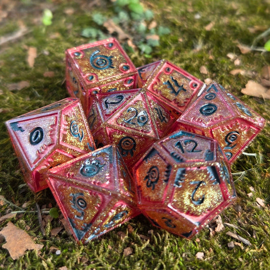 Pharoah's Curse - Handmade Colorshifting Mimic Resin Dice Set, 7 Pieces