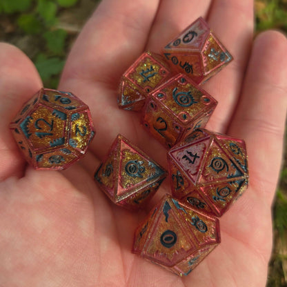 Pharoah's Curse - Handmade Colorshifting Mimic Resin Dice Set, 7 Pieces