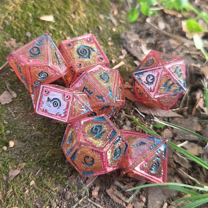 Pharoah's Curse - Handmade Colorshifting Mimic Resin Dice Set, 7 Pieces