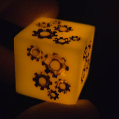 Grinding Gears - Handmade Steampunk Resin D6, Swirl & Frosted White Styles