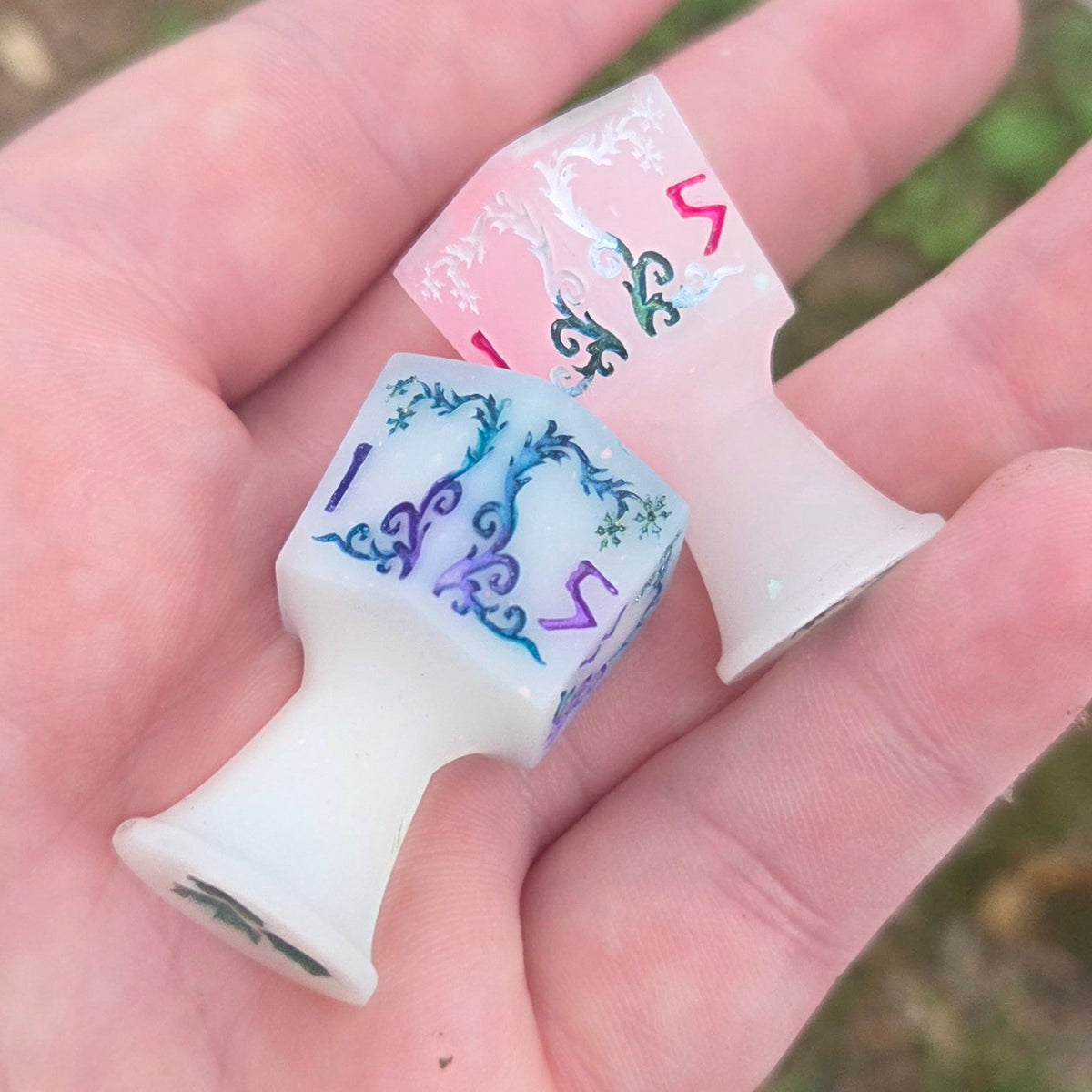 'Frostbite' Spell Specific Frosted Glow in the Dark Handmade Resin Alternative Shaped D6 Individual TTRPG Gaming Dice (Copy)