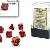 Glitter Mini-Polyhedral Ruby Red/gold 7-Die Set (Mini Poly Release 1)