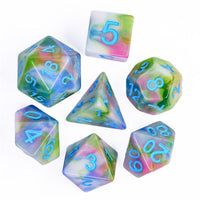 Earthly 4-Color 7-Dice Dnd Dice | Green White Green w/Blue Numbers Set