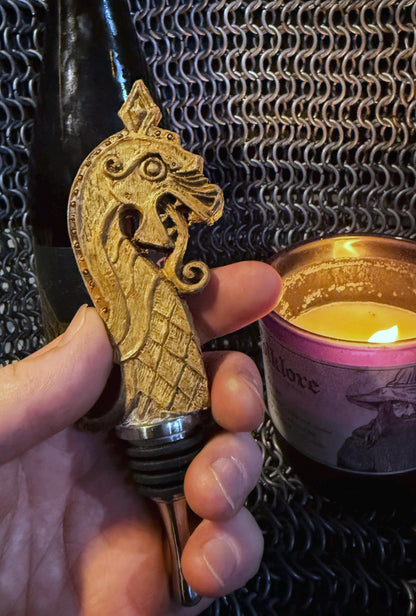Viking Ship Dragon Winestopper, Hand Sculpted Resin, Medieval Norse Art Barware |Mythic Viking Bottle Stopper |Fantasy Wine and Barware Gift