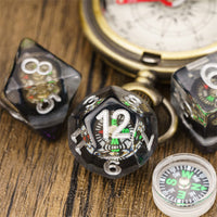 Compass Dice 7-Dice Set Clear w/ Moving Compass Inside Glitter Base Dnd